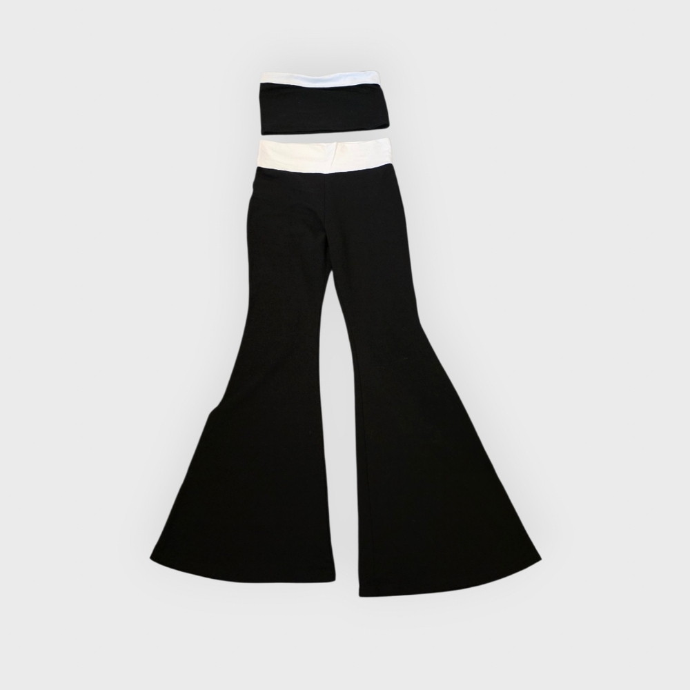 Edikted Black Flare Pants with White Fold-Over Waistband